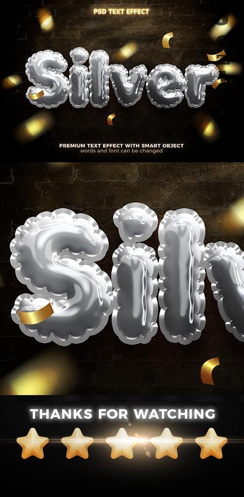 Silver Balloon Foil 3d Editable Text Effect Premium PSD - 37122367