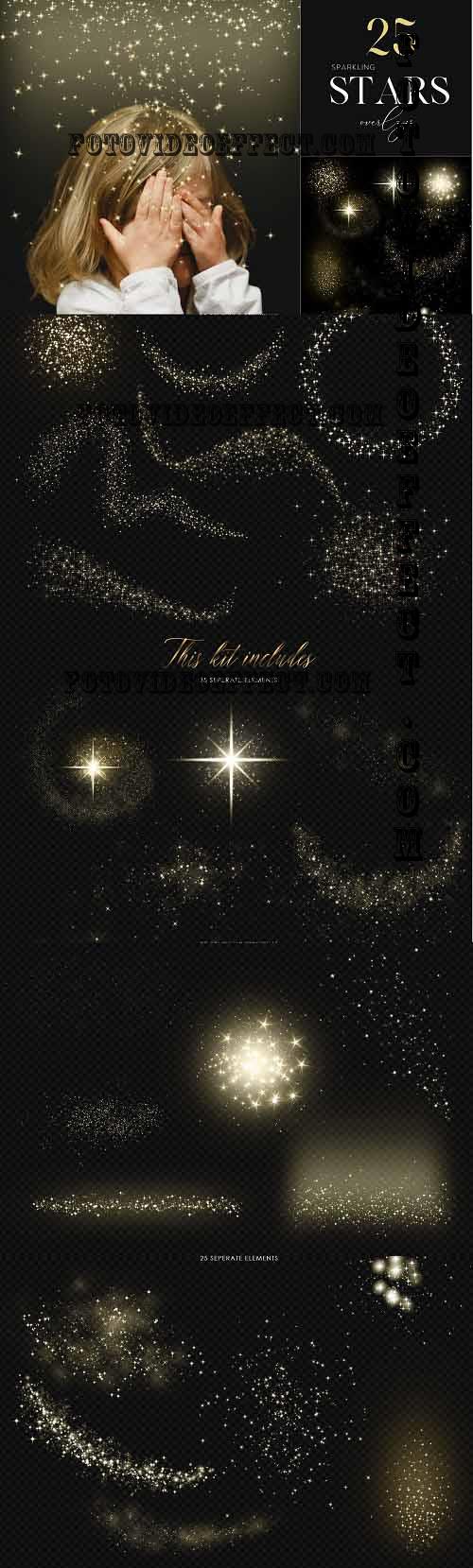 25 Sparkly Stars Overlays, Sparkly Stardust, Gold Stars - 1894077