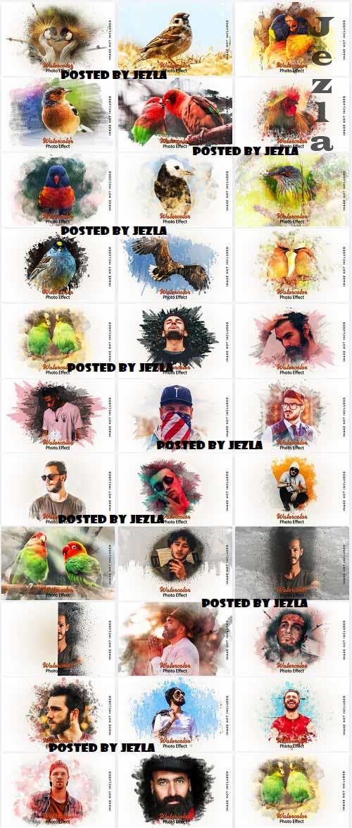 Watercolor Brush Photo Effect Bundle V1 - 32 Premium Graphics