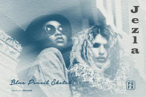 Blue Pencil Sketch Photo Effect Psd