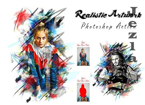 Realistic Artwork Photoshop Action - 7140795