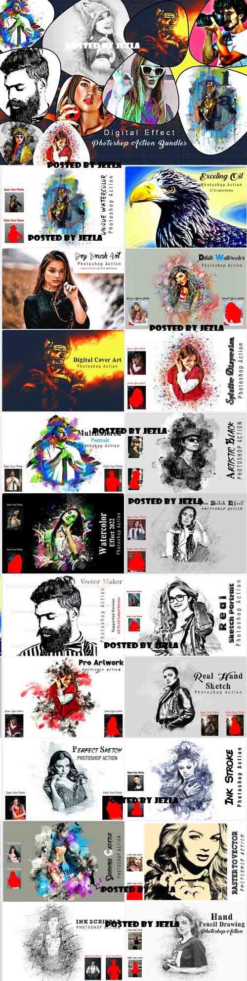 Digital Effect Photoshop Actions Bundle - 20 Premium Graphics