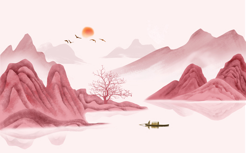 New Chinese style Fortune Dangtou landscape abstract background wall