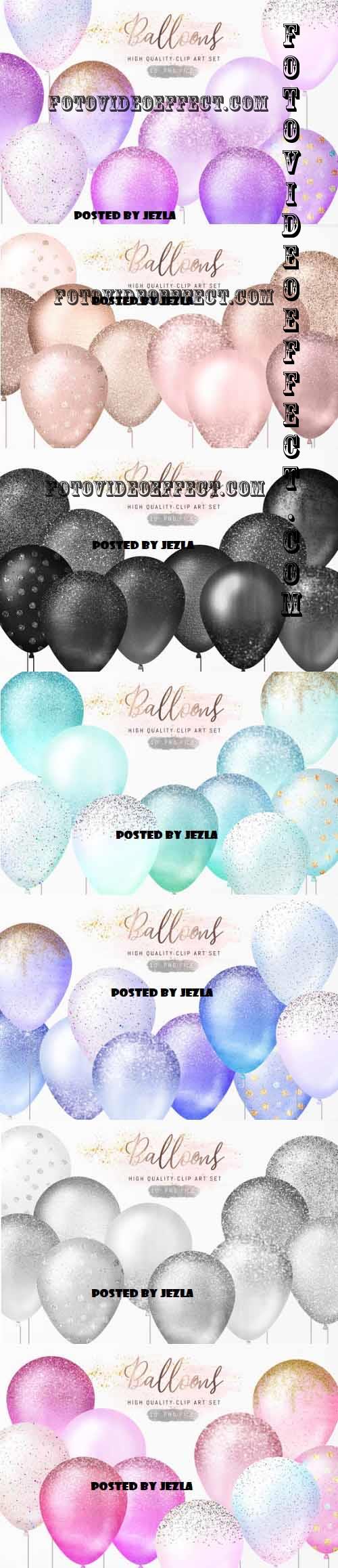 Glitter Sparkle Balloons Clipart Bundle