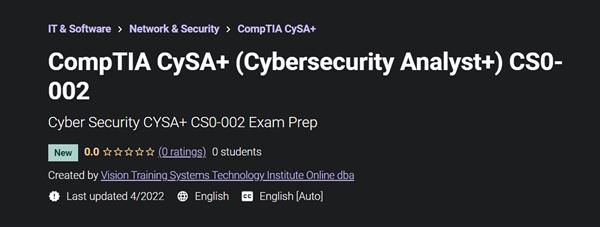 Udemy - CompTIA CySA+ (Cybersecurity Analyst+) CS0-002