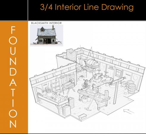 Foundation Patreon – 3/4 Interior Line Drawing