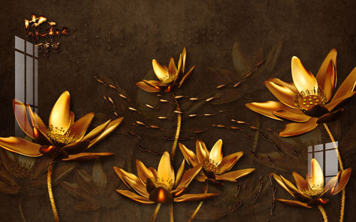 Three-dimensional lotus color relief background wall