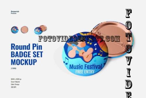 Glossy Round Pin Badge Set Mockup - 7149012
