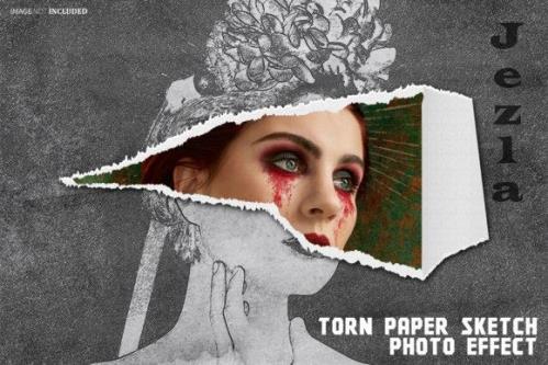Torn Paper Sketch Photo Effect Psd 2