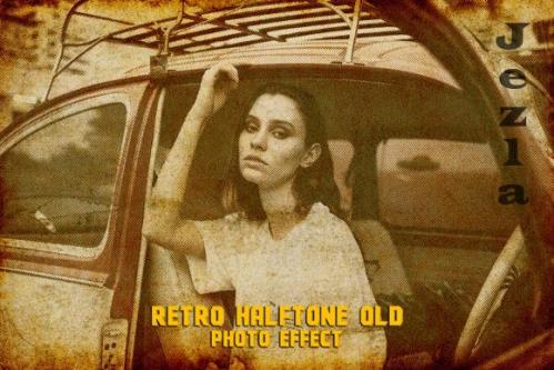 Retro Halftone Old Photo Effect Psd