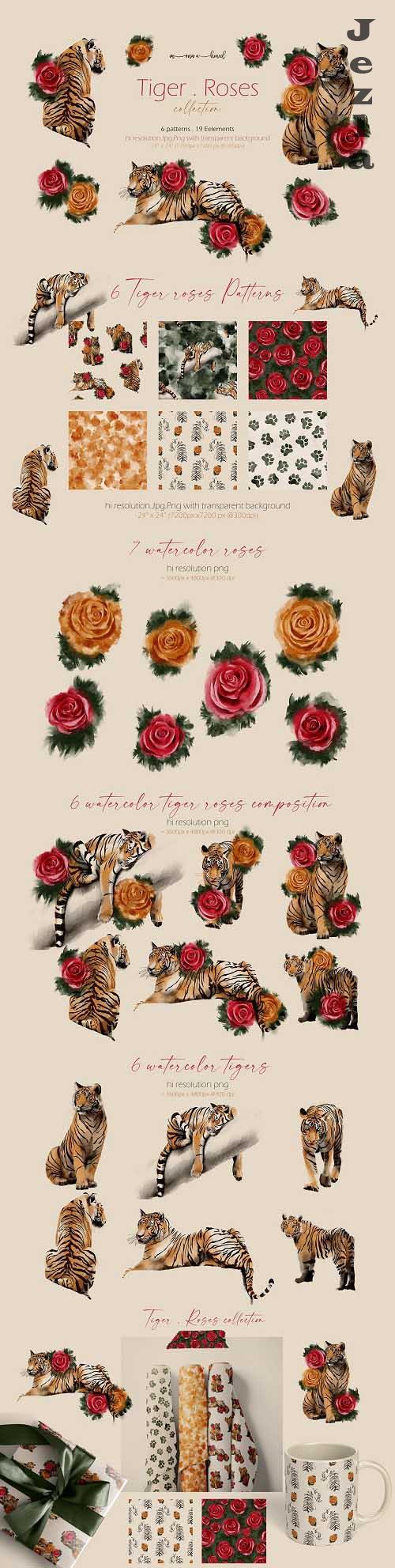 Tigers & Roses watercolor collection - 6941142 Tigers & Roses watercolor collection - 6941142