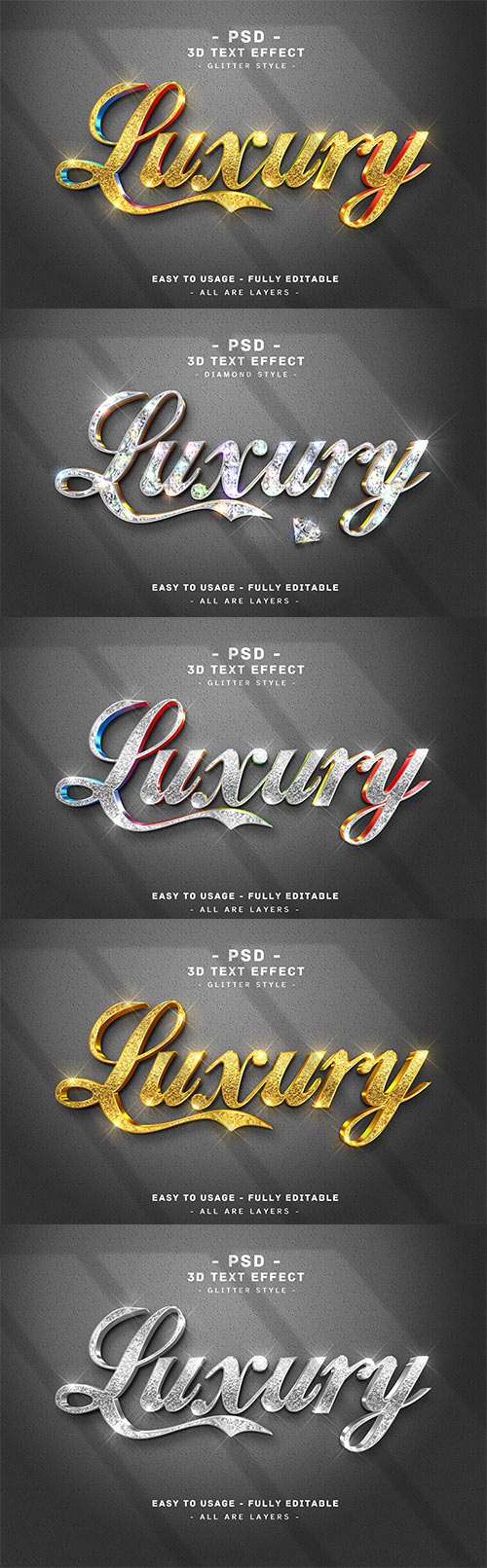 Luxury 3d glitter text effect silver style premium psd