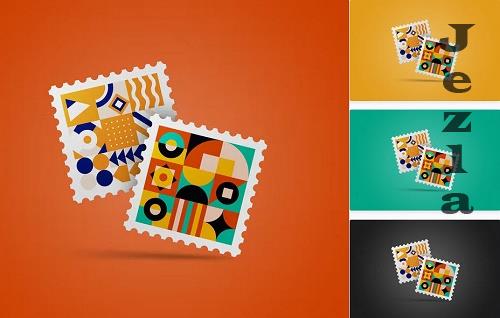 Square Postage Stamps Mockup - 6714515