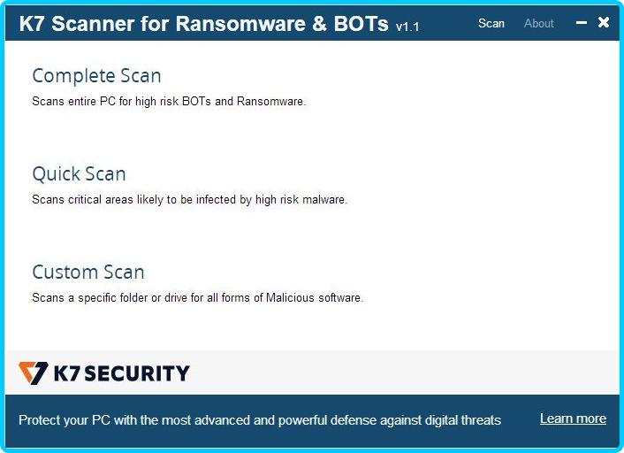 K7 Scanner for Ransomware & BOTs 1.0.0.105 319358063d585b2451203303ebab5f69