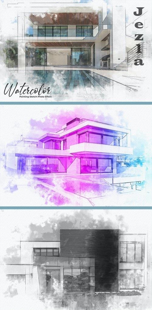 Watercolor Painting Sketch Photo Effect - 37103999