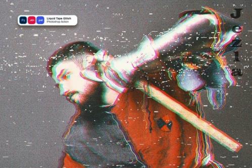 Liquid Tape Glitch Photoshop Action