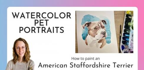 Watercolor Pet Portraits American Staffordshire Terrier (Pitbull Breeds)