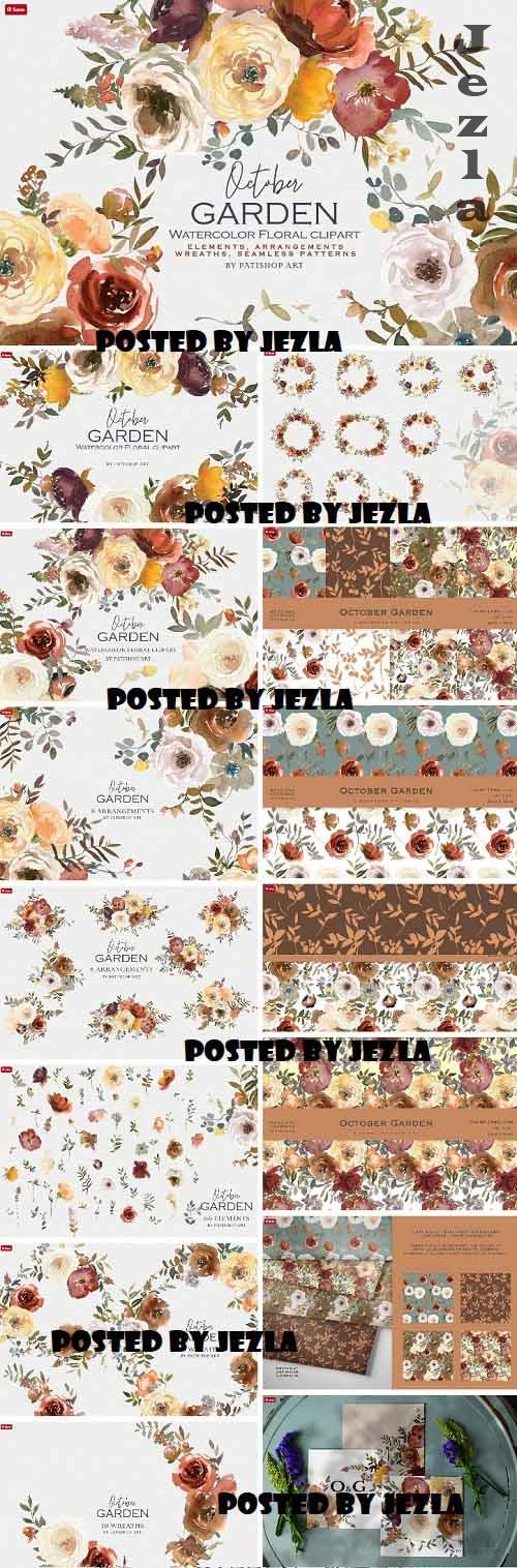Autumn Fall Watercolor Floral Clipart - 7178404