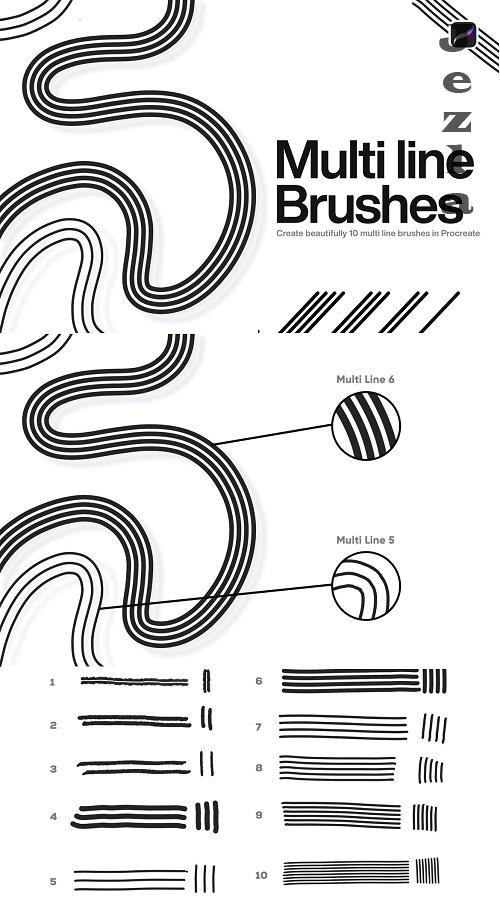 10 Multi Line Brushes Procreate