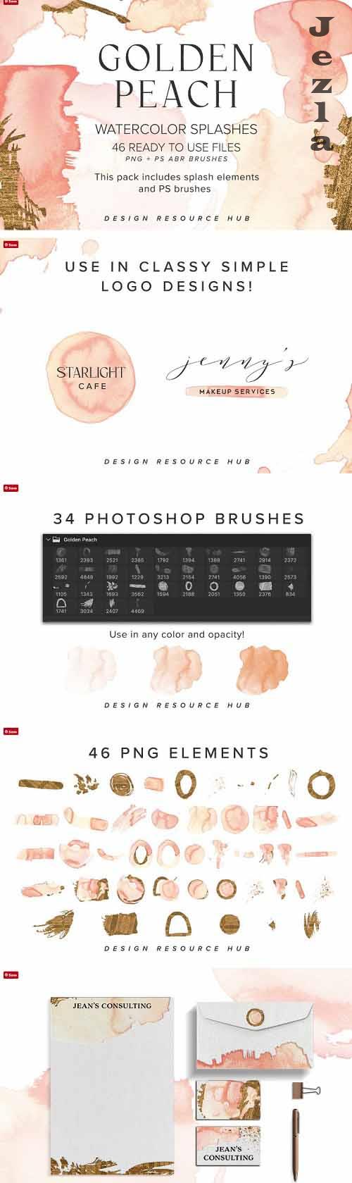 Golden Peach Watercolor Splash Pack - 7187342
