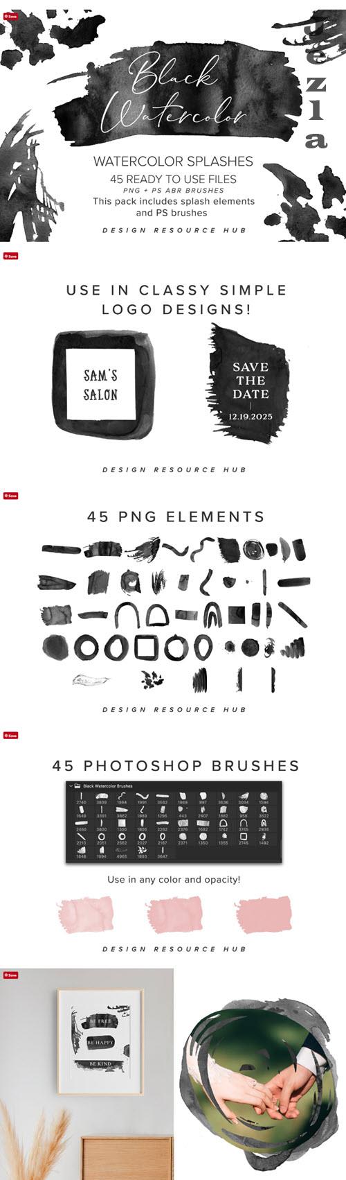 Black Watercolor Splash Pack - 7187337