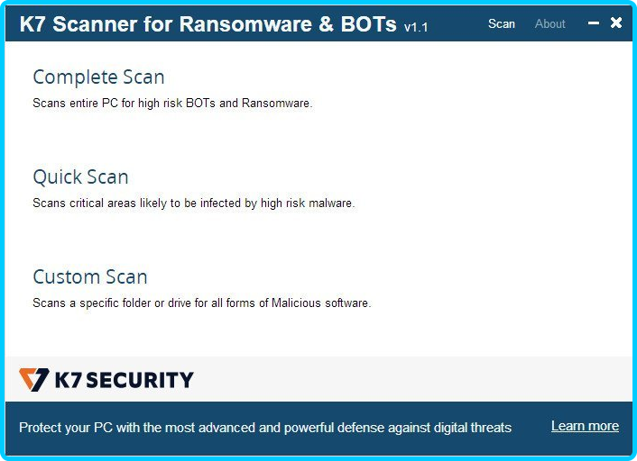 K7 Scanner for Ransomware & BOTs 1.0.0.110 350e8086cb4db0debeca77eac902ca80