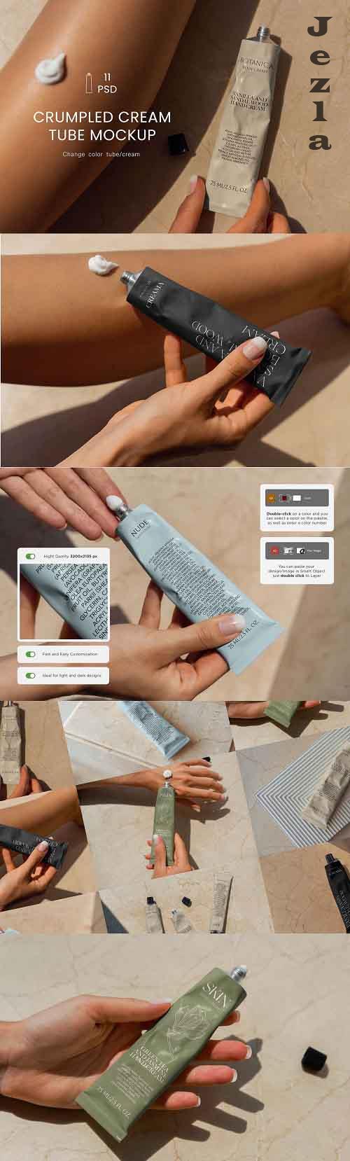 Crumpled Cream Tube MockUps - 7174893
