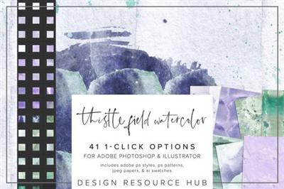 CreativeMarket   Thistle Field Watercolor PS Styles 6966102