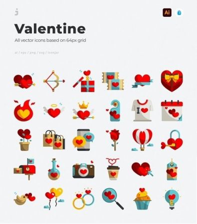 30 Valentine Icons   Flat