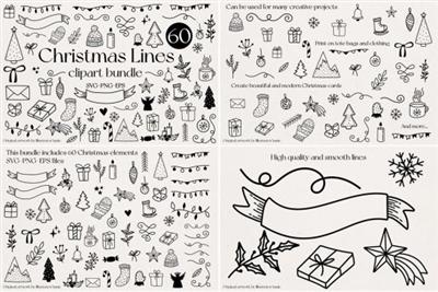 CreativeMarket   Christmas Line Art Clipart Bundle 6510562