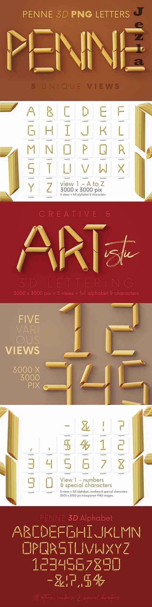 Penne Pasta - 3D Lettering - 7198847