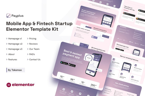 TForest Payplus Mobile App & Fintech Startup Elementor Template Kit 37135087