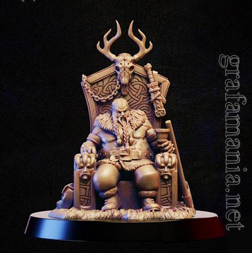  3D Print Model Barbarian konung on throne