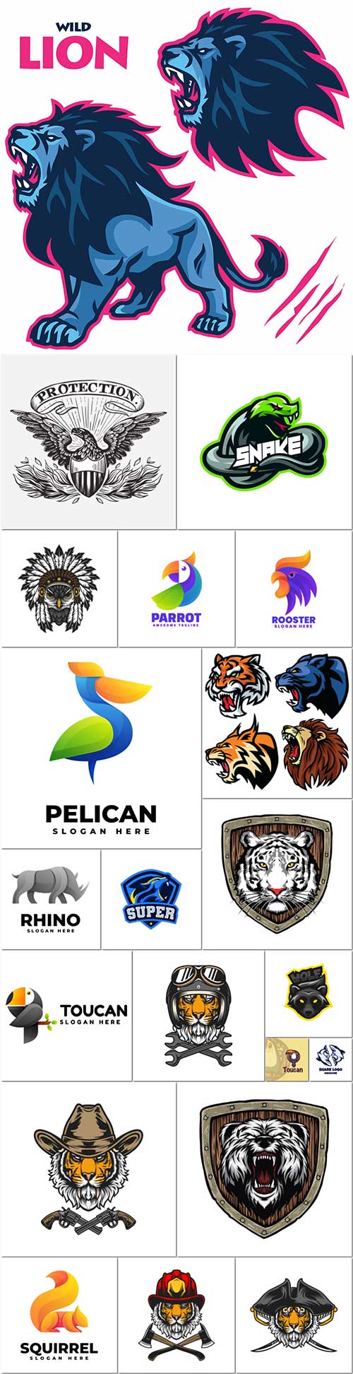 Mascot logo with animals and birds premium vector