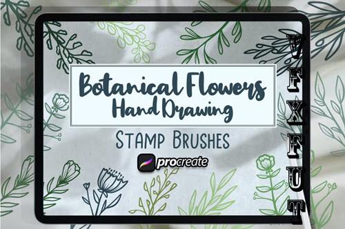 Botanical Flowers Hand Drawing Brush Stamp