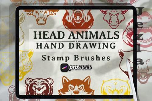 Animal Head Hand Drawing Brush Stamp
