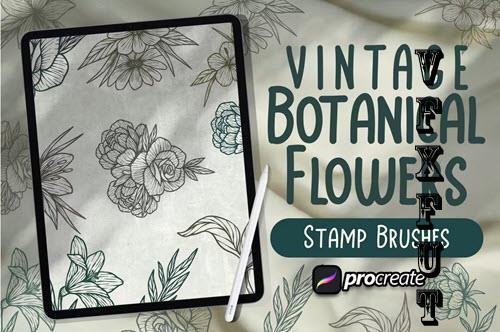 Vintage Botanical Flowers Brush Stamp