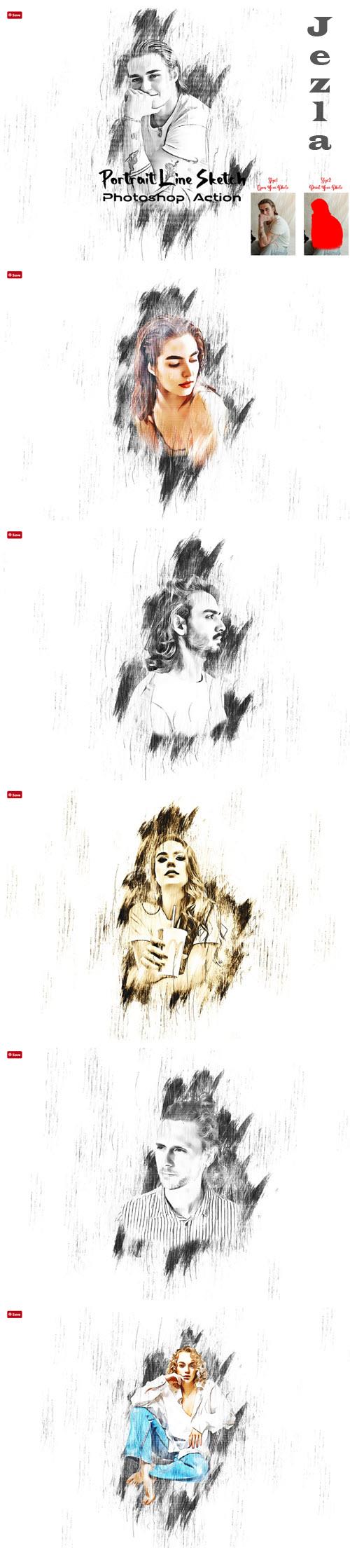 Portrait Line Sketch PS Action - 7228901