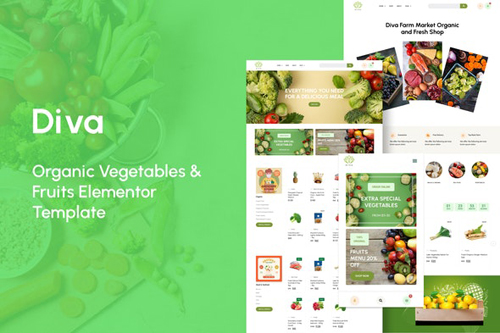Themeforest Diva - Organic Vegetables & Fruits Elementor Template Kit 36832339