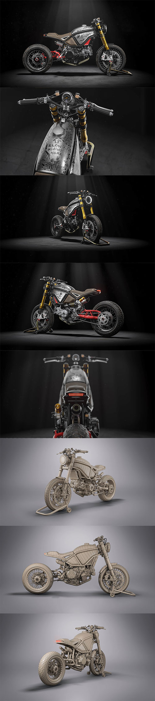 Ducati Motorcycle Custom Scrambler 3D Model